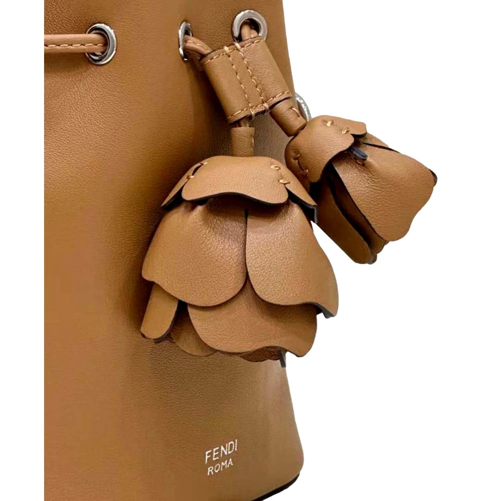 FENDI Calfskin F is 3D Flower Mini Mon Tresor Bucket Bag Brown - Picture 3 of 6
